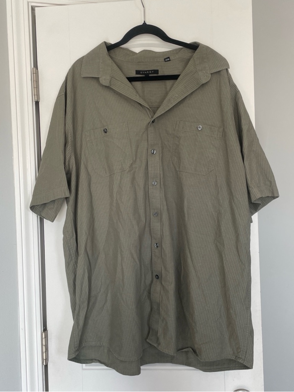 Synrgy Mens 2XLT Olive Green Short Sleeve Button Down Big & Tall Cotton Shirt